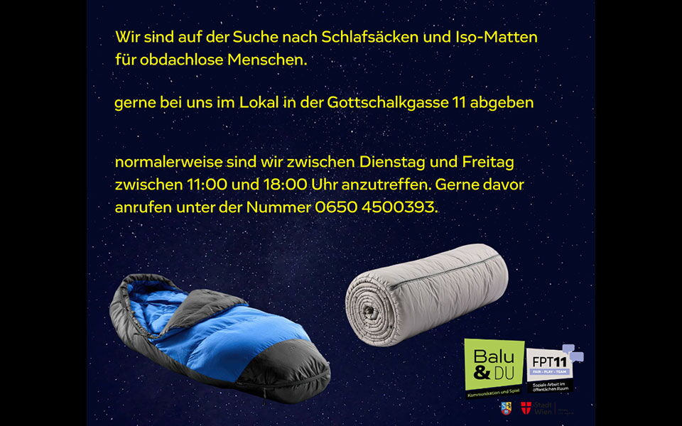 Posting für die Aktion "Schlafsackspenden"