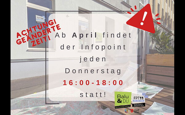 Öffnungszeiten des Infopoints im April: jeden Donnerstag von 16:00 bis 18:00 Uhr